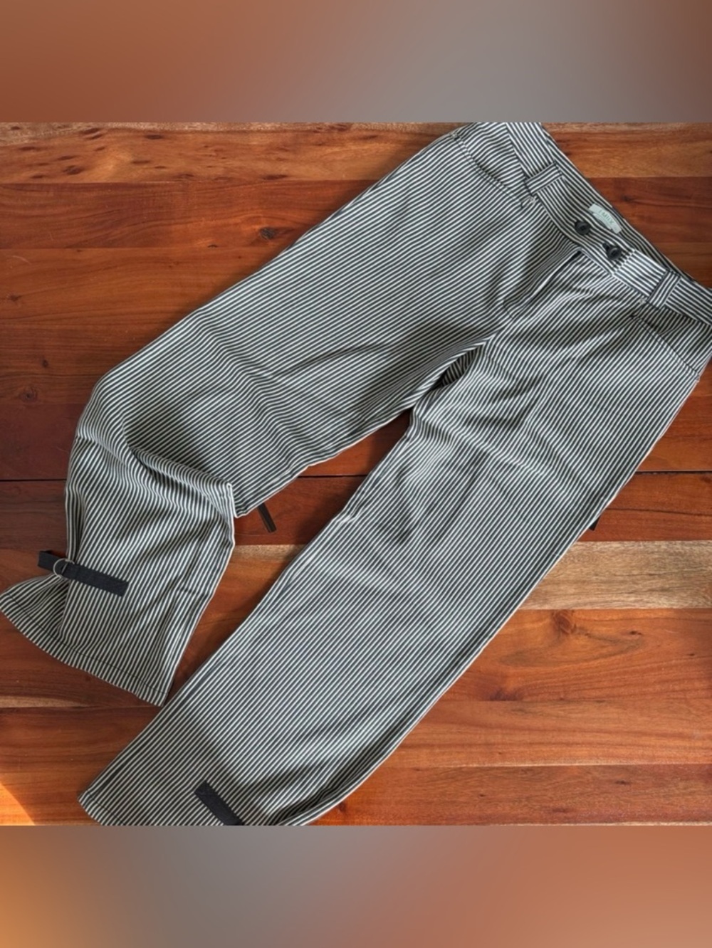 Elegant Charcoal Grey and White Striped Wide Leg Pants